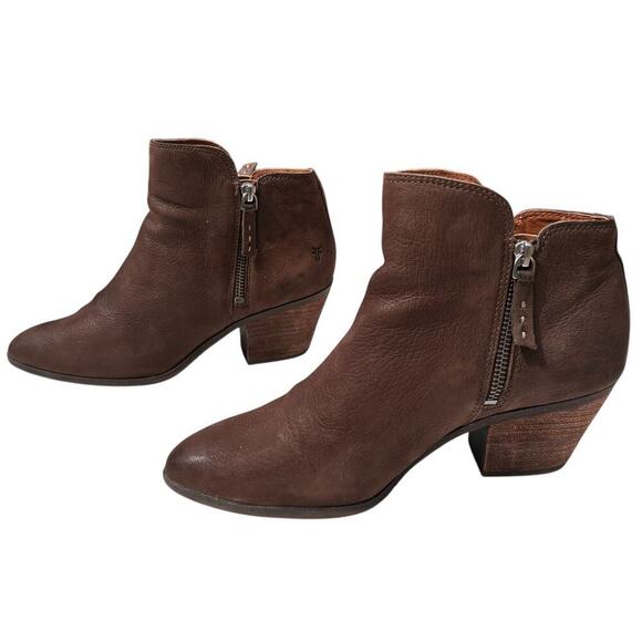 Frye Judith Double Zip Leather Booties Boots Women's Size 8.5 in Cognac - Picture 2 of 8